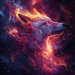 Poster - Cosmic wolf emerges in celestial space digital art stunning visuals surreal environment captivating viewpoint