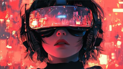 Poster - Virtual reality adventure futuristic city digital art urban environment close-up cyberpunk concept