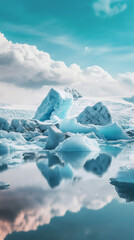 Aufkleber - Beautiful icebergs floating in Jokulsarlon glacier lagoon in Iceland reflecting clouds on a sunny day