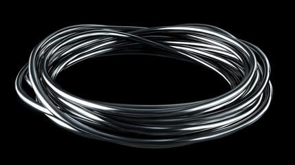 Poster - Glowing white circular lines forming dynamic rings against black background, abstract light trails creating luminous geometric pattern. Suitable for tech designs.