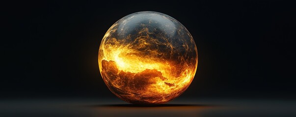 Poster - Fiery celestial event abstract sphere digital art dark background conceptual viewpoint