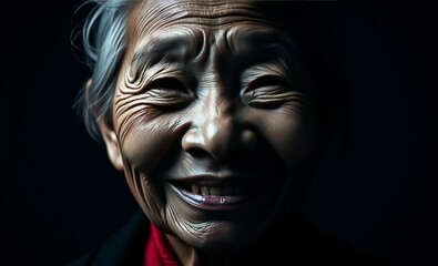 Close-up portrait of smiling south east asian elder woman with joyful expression on simple background East Asian china japan japanese asian korea korean taiwan east asia singapore singaporean chinese 