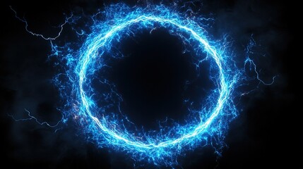 Poster - Dynamic electric energy ring abstract background digital art dark environment close-up view visual concept for technology