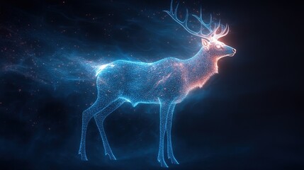 Poster - Majestic digital deer virtual realm 3d animation ethereal environment side view fantasy concept