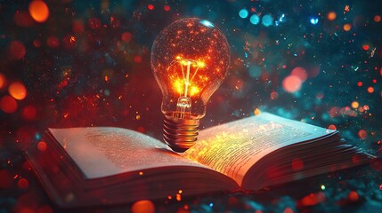 Poster - Illuminating ideas a lightbulb over an open book creative inspiration dreamy atmosphere captivating visuals