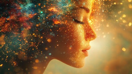 Poster - Cosmic portrait of a woman ethereal setting digital art fantasy environment close-up view surreal concept