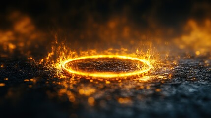 Poster - Fiery circle of light abstract digital art dark background high-contrast environment dynamic viewpoint visual concept
