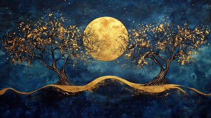 Poster - Serene moonlit landscape night sky digital art tranquil environment artistic viewpoint nature concept