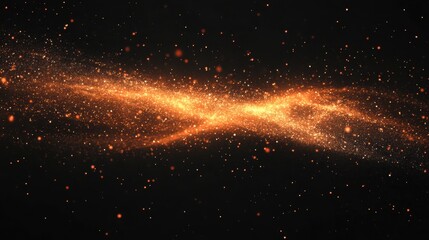 Poster - glowing gold particles swirling in dark space create dynamic abstract pattern