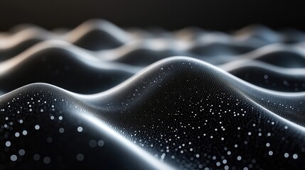 Poster - abstract metallic waves with sparkling particles in dark ambient lighting