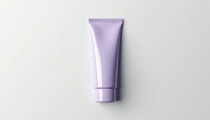 Aufkleber -  Minimalist squeeze tube mockup with soft pastel lavender packaging, top-down view on seamless white background, elegant and simple branding-ready layout with copy space