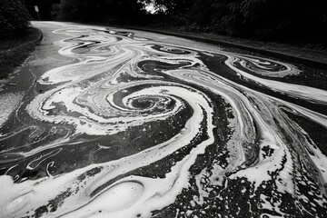 Poster - Swirling patterns of creamy white texture displayed on a surface evoke a sense of fluidity and movement
