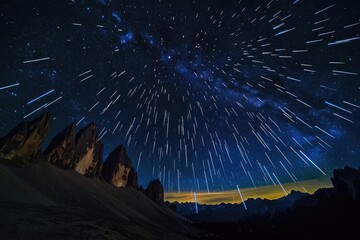 Wall Mural - magical night sky observatory view with milky way and shooting stars