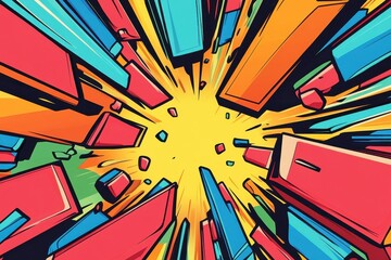 Poster - Bright colorful abstract explosion with geometric shapes emanating outward