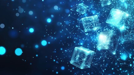 Wall Mural - Digital Cubes Network, Glowing, Abstract, Background, Tech
