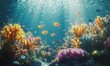 © Tanya - Stunning underwater shot of a coral reef, vibrant fish swimming through colorful corals under dappled sunligh