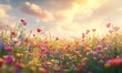 © VideoHub - Wildflower meadow under a bright summer sky, colorful blooms in vivid shades swaying gently in the breeze, capturing the joy and beauty of nature's simplicity