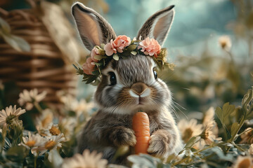 bunny with carrot and flower crown