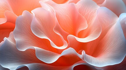Poster - Close-up abstract image of coral-colored flower petals. Delicate, soft texture and vibrant colors.Abstract Coral Flower Petals Closeup: A Delicate Dance of Orange and White