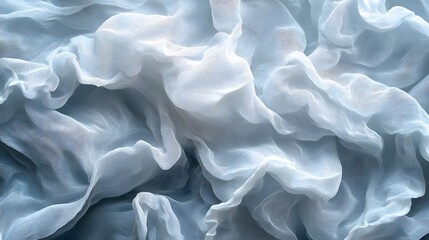Poster - Close-up of flowing, pale blue fabric. Soft, elegant texture. Abstract Drapery: Serene Blue and White Fabric Texture