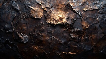 Poster - Close-up of a dark, rugged rock surface. The image showcases the texture and color variations of the stone. Dark and Mysterious Stone Texture: A Close-Up View of Rugged Rock Formations