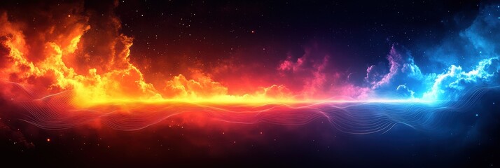 Poster - vivid swirling colors create an abstract cosmic landscape with glowing lines