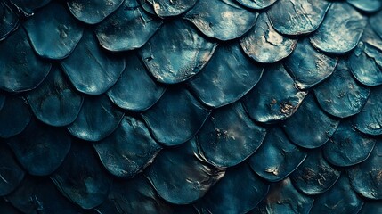 Poster - Close-up shot of textured teal scales. Mysterious and beautiful. Mystic Teal Scales: A Deep Dive into Textural Beauty Scaly fish