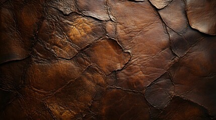 Poster - Close-up view of a dark brown cracked leather texture. Rustic and aged, perfect as a background. Dark Brown Cracked Leather Texture: A Rich, Rustic Background
