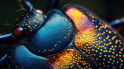 Poster - Stunning macro photo of a jewel scarab beetle showcasing its iridescent colors and intricate details. Close-Up of a Jewel Scarab Beetle: A Macro Photography Masterpiece