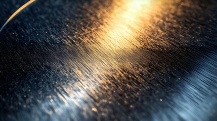 Poster - Close-up view of a metallic surface with a golden reflection. Abstract Golden Hues: A Textured Metal Surface