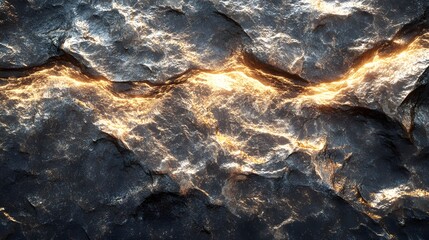 Poster - A digital image depicting a glowing rock formation with a metallic texture and rich color contrast. Glowing Rock Formation: A Digital Masterpiece