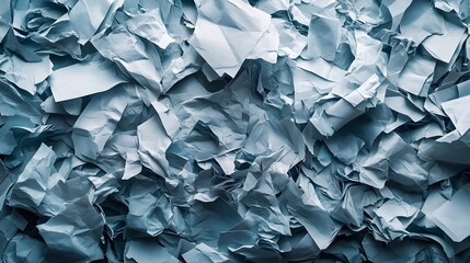 Aufkleber - A close-up shot of crumpled blue papers creating an abstract texture. Abstract Blue Crumpled Paper Texture Background Shredded surface