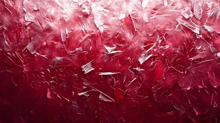 Poster - Abstract image with a red and white texture, resembling ice crystals or a painted surface. Crimson Frost: A Textured Abstract Shredded surface
