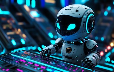 Poster - A robot in a digital workspace pushing a virtual button