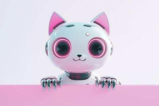 Robotic Pink Cat Peeking