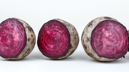 Wall Mural - Beetroot bundle, whole vegetable and cut in slices, isolated on a white background.