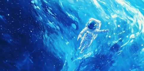 Wall Mural - astronaut floats peacefully amongst a dreamy celestial blue abyss