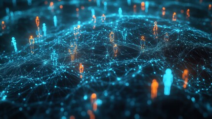 Poster - Digital Network of Connected Human Figures Representing Data Flow
