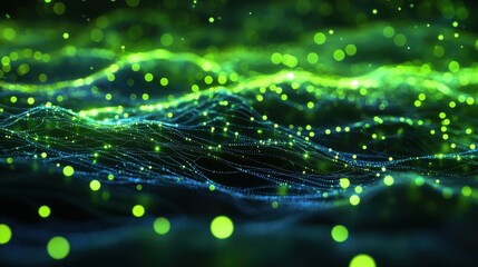 Aufkleber - abstract green and blue digital wave with glowing particles
