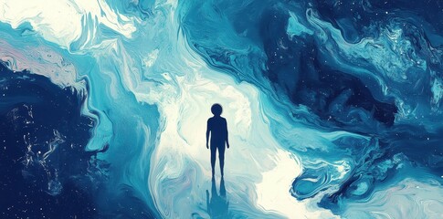 Wall Mural - silhouette of an astronaut stands in the middle of space