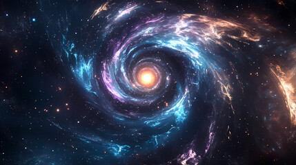 Canvas Print - Cosmic spiral with glowing central star on deep space background. Magnetic Light Resonance. Illustration