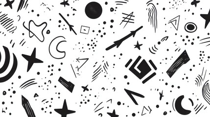 Poster - Abstract Black and White Pattern with Stars and Geometric Shapes