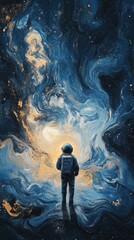 Wall Mural - astronaut standing before swirling nebula of cosmic proportions art