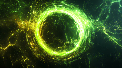 Wall Mural - glowing green energy ring abstract circular composition with electric sparks, digital art, energy, p