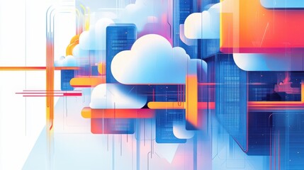 Aufkleber - abstract digital cloud concept with colorful geometric elements