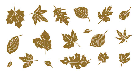 Wall Mural - brown silhouette autumn leaves collection. vector illustration.