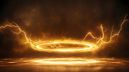 Wall Mural - a glowing, golden ring of energy with lightning bolts emanating from it, set against a dark backgrou
