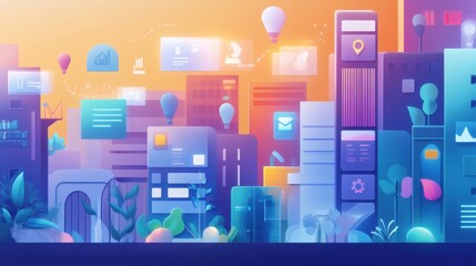 Poster - Modern Cityscape with Digital Technology and Interactive Elements