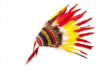 Wall Mural - Feather headdress with red, yellow and brown feathers