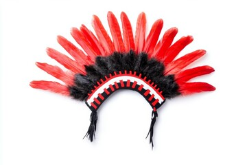 Wall Mural - Red and black feather headdress with a black and white stripe